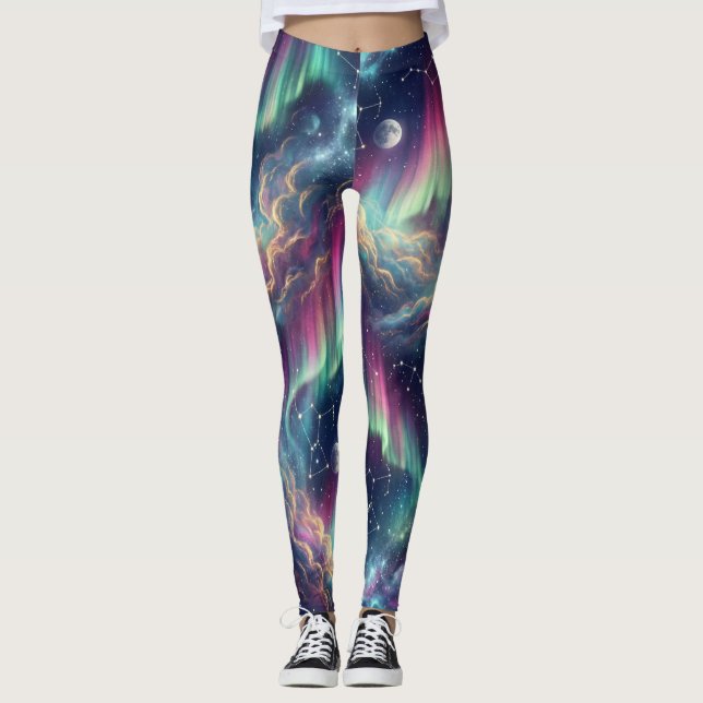 Legging Aurora Galáxia Paisagem dos Sonhos Celestiais (Frente)