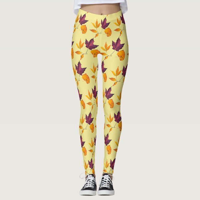Legging Autumn Fall deixa Amarelo Maurizundy e branco (Frente)
