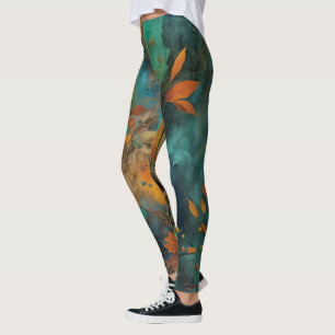 Legging Autumn Harvest Teal Rust Abstrato Dourado