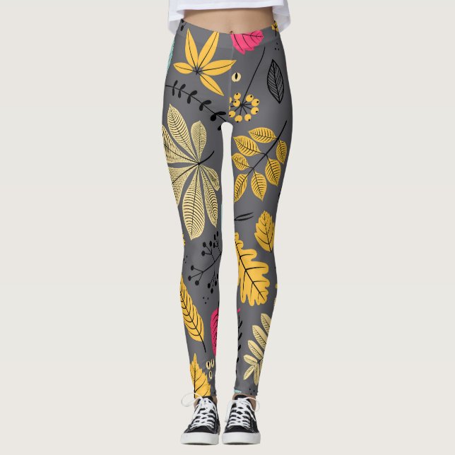 Legging Autumn Leaves: Padrão Escuro Sem Olhos (Frente)