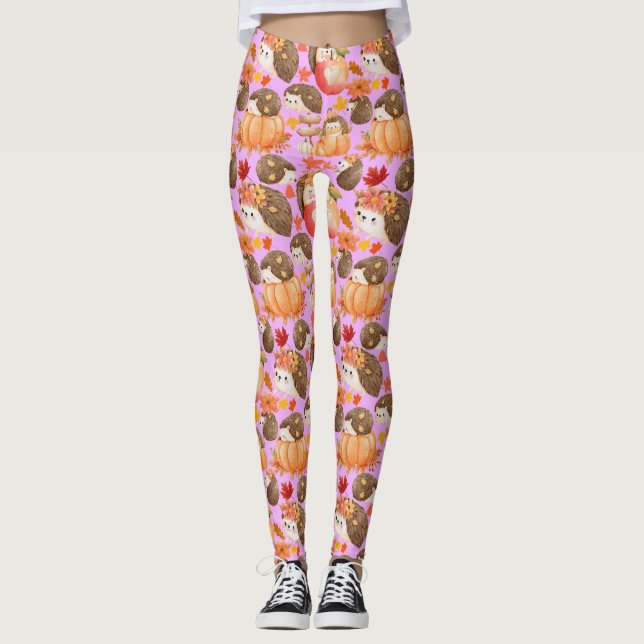 Legging Autumn vibes Padrão Porcupine Rosa BG (Frente)