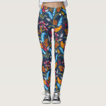 Legging Aves de Laranja e Ferns Botânicos<br><div class="desc">Volte a usar estas leggings super divertidas,  com um padrão de pássaros laranja brancos e flores coloridas e samambaias botânicas. Perfeito para um evento especial,  treino na academia,  férias tropicais ou festival.</div>
