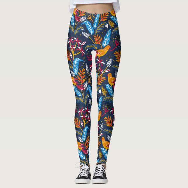 Legging Aves de Laranja e Ferns Botânicos (Frente)