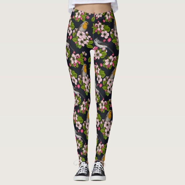 Legging Aves e Blossomas em preto (Frente)