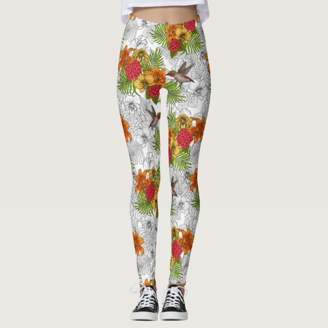 Legging Aves e buquês tropicais (Frente)