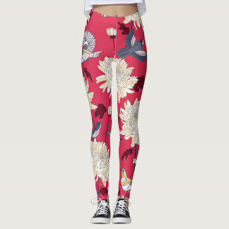 Legging Aves e Chrysanthemum: Vintage Floral