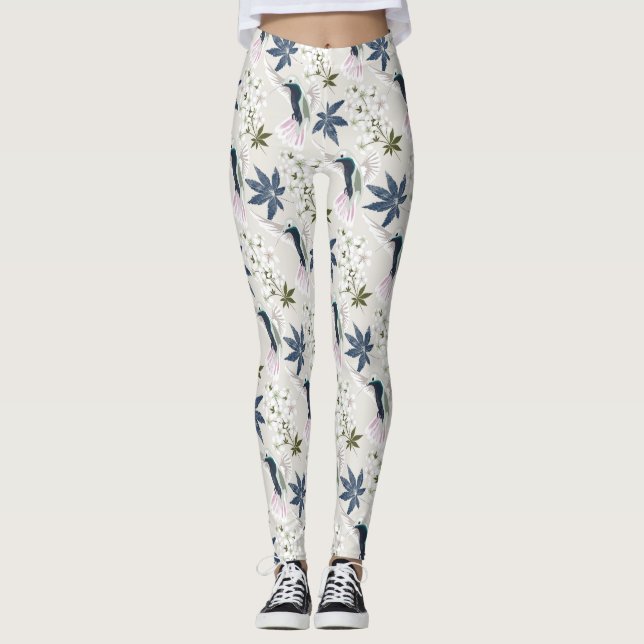 Legging Aves e flores brancas. (Frente)