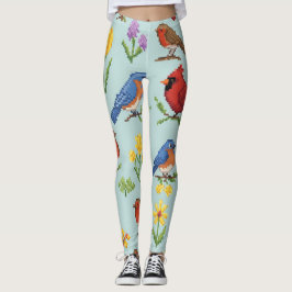 Legging Aves e Flores de Pixel