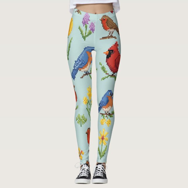 Legging Aves e Flores de Pixel (Frente)