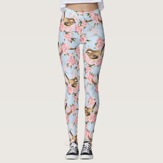 Legging Aves e flores. padrão de primavera (Frente)