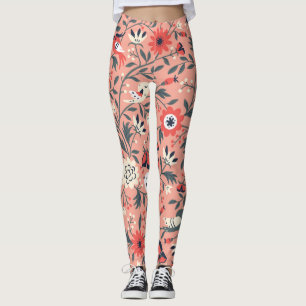 Legging Aves Florais, Vintage Desenhada À Mão
