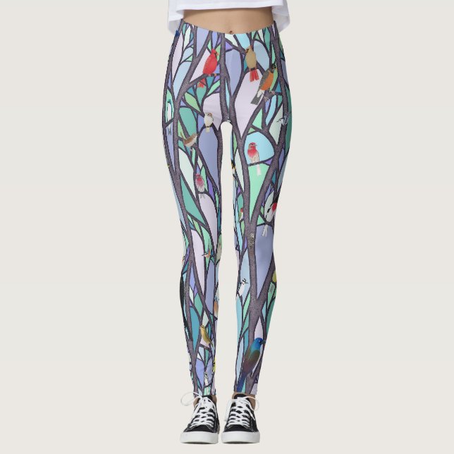 Legging aves na árvore de vidro manchado (Frente)
