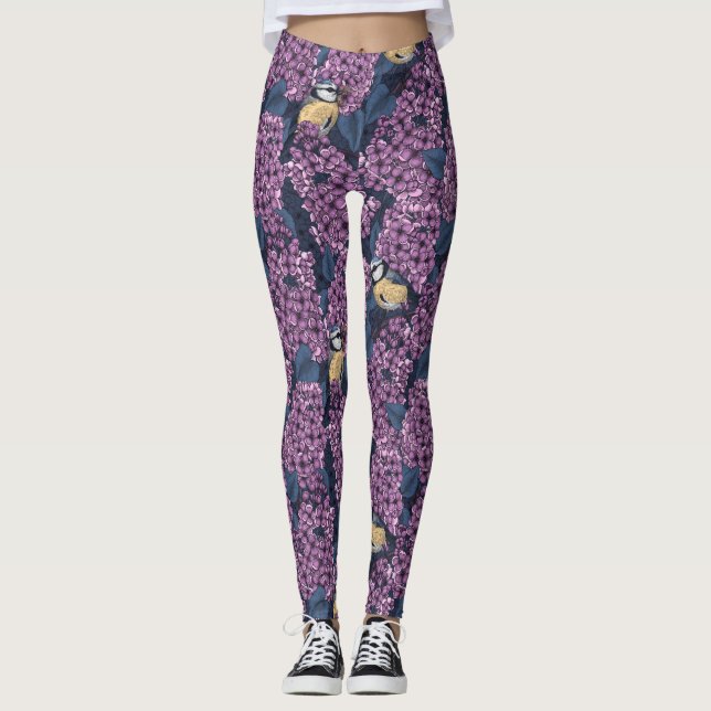 Legging Aves no jardim lilás violeta (Frente)