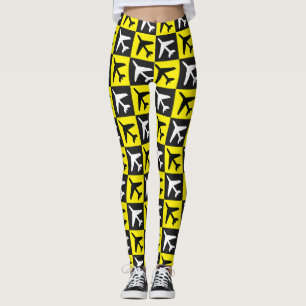 Legging Avião de Jatos Voadores Geométricos Amarelos