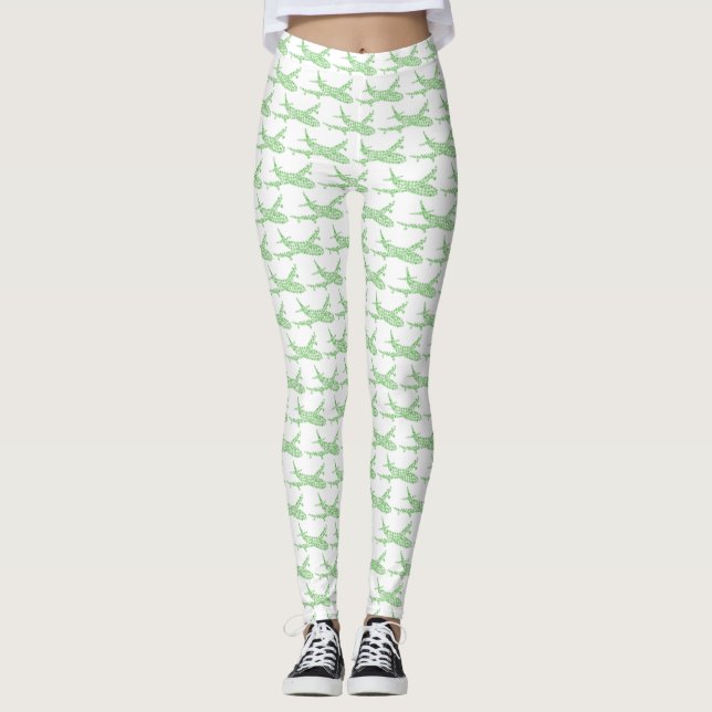 Legging Avião verde com floco de neve - Pernas (Frente)