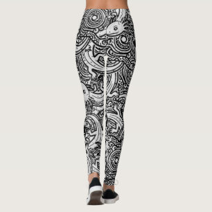 Legging Axolote Azteca Xolotl Padrão Tribal Preto & Branco