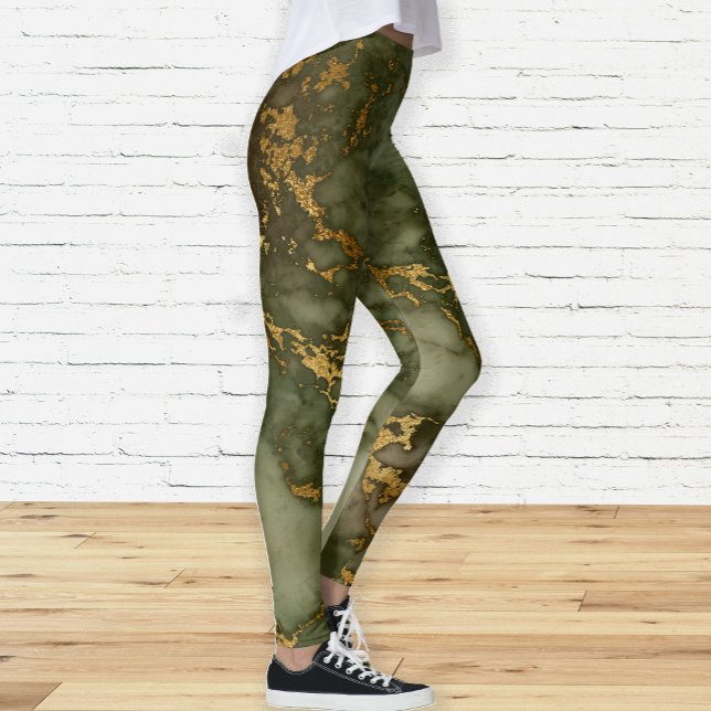 Legging Azeitona Elegante Verde e Mármore Dourado (Criador carregado)