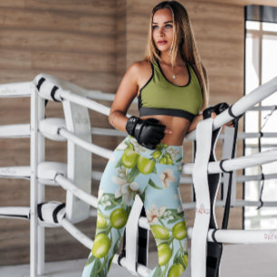 Legging Azeitonas Brancas Verdes Padrão Floral   Leguminos