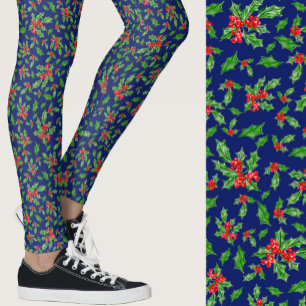 Legging Azevinho azul, vermelho e verde Natal Estampado