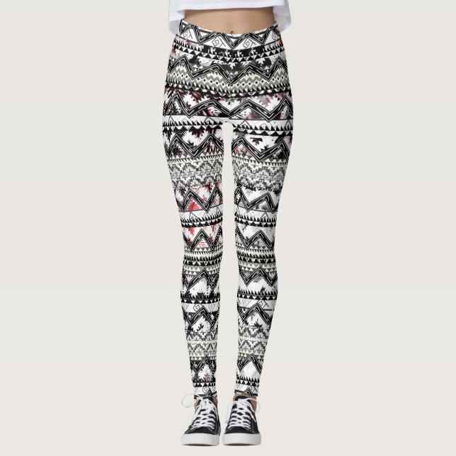 Legging Aztec Floral Rosa Púrpura, Púrpura, Rosa Padrão (Frente)