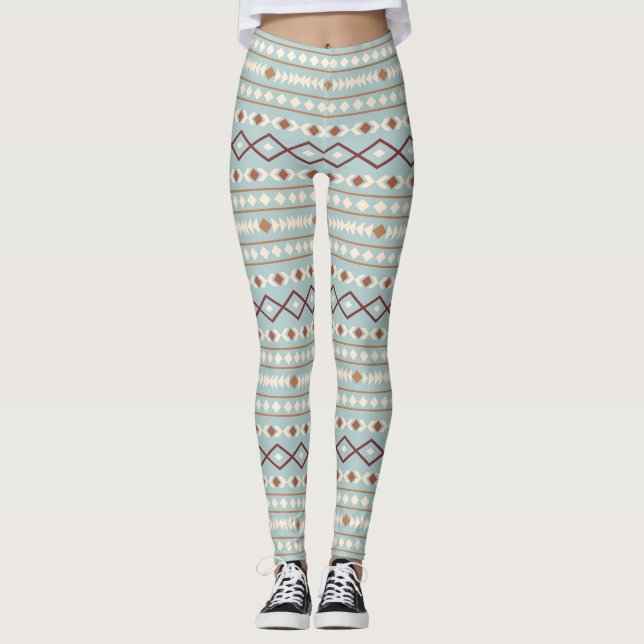 Legging Aztec Formas Lg Padrão Rusts Cream Azul-Teal (Frente)