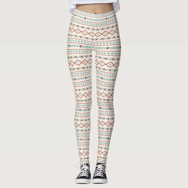 Legging Aztec Formas Padrão Rust Teal Cream (Frente)