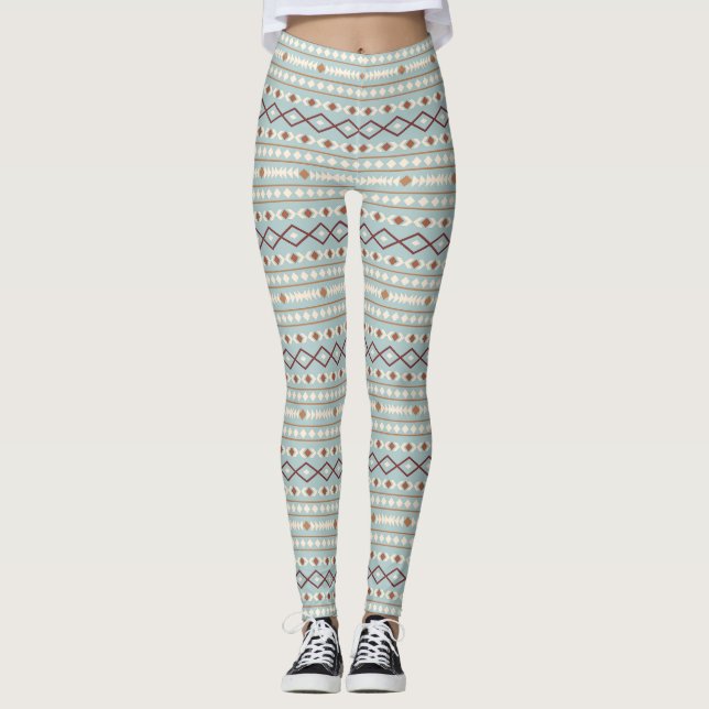 Legging Aztec Formas Rpt Padrão Rusts Cream Azul-Teal (Frente)
