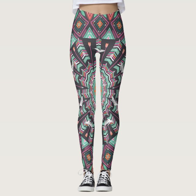 Legging Aztec Geométrico: Padrão Colorido do Círculo (Frente)