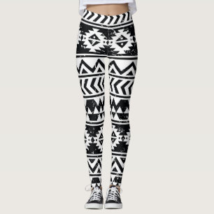 Legging Aztec tribal: padrão branco granulado.