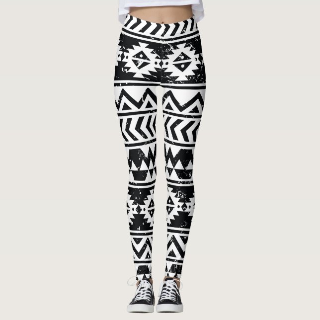 Legging Aztec tribal: padrão branco granulado. (Frente)