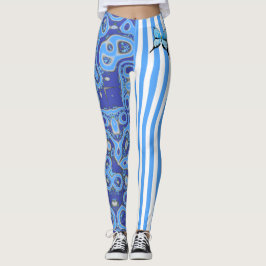 Legging Azul-ameba e pernas de stripe
