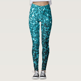 Legging Azul aqua brilhante lantejoulas brilho falso