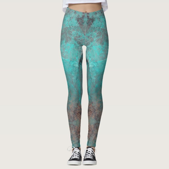 Legging Azul-aqua e barra de pintura lesada da Cinza (Frente)