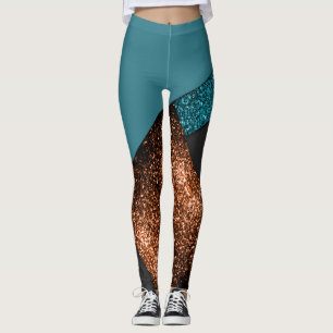 Legging Azul-aqua e bronze brilham o bloco de cores modern