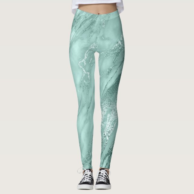 Legging Azul Aquático Mínimo Abstrato Mínimo Marble (Frente)