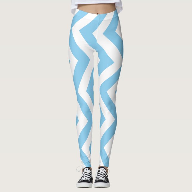 Legging Azul-bebê e branco Vert de tamanho grande. Cevron (Frente)