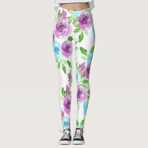 Legging Azul branco e flor roxa