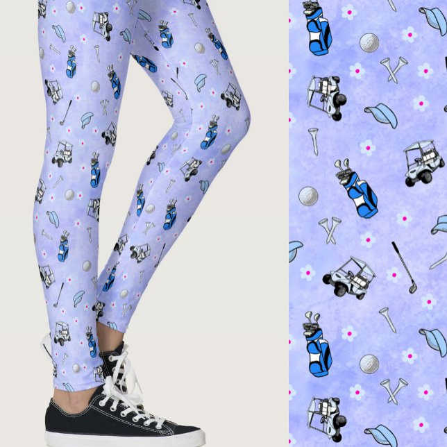 Legging Azul caprichoso feminino tema de golfe estampado (Criador carregado)