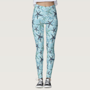 Legging Azul-claro e Starfish Dourado no padrão das ondas