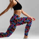 Legging Azul cor-de-laranja-rosa brilhante Verão cor-de-la<br><div class="desc">Este brilhante design botânico foi criado usando imagens de estampar minha mão carimbos gravados digitalmente em três abstratos de aquarela diferentes em um fundo preto para fazer um design único que evoca o aspecto de um tecido batik.</div>