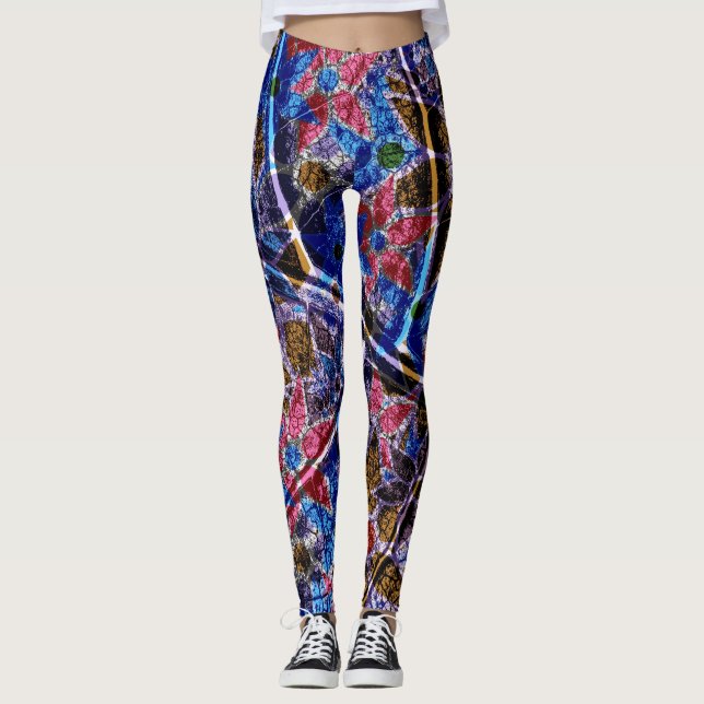 Legging Azul Cor-de-rosa Floral Roxo #5 (Frente)