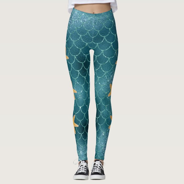 Legging Azul de Escala de Sereia (Frente)