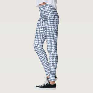 Legging Azul de índigo Branco Pied De Poule Houndstooth