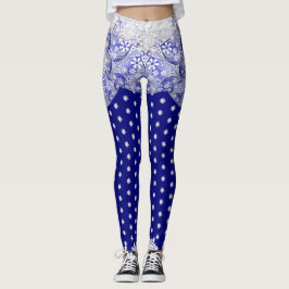 Legging Azul de rendas cerâmicas de Grécia e floco de neve