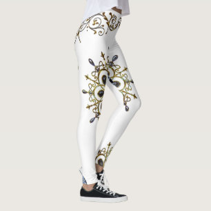 legging azul dourado branco longo