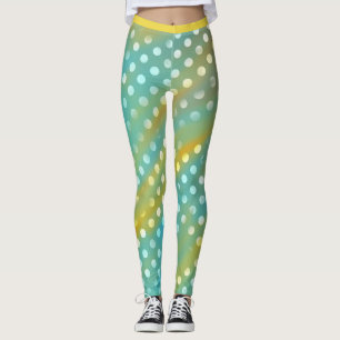Legging Azul e Amarelo com Polkadots Brancos