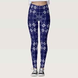 Legging Azul e Cinza X e Quadrado Lace Kaleidoscópio