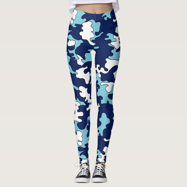 Legging Azul em caneleiras azuis de Camo (Frente)