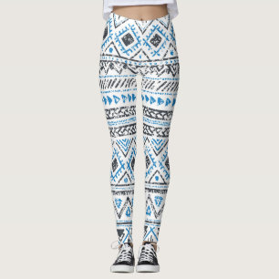Legging Azul étnico, fundo sem costura branco.