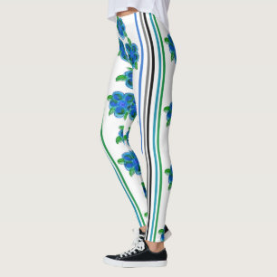 Legging Azul Flor Com Listras